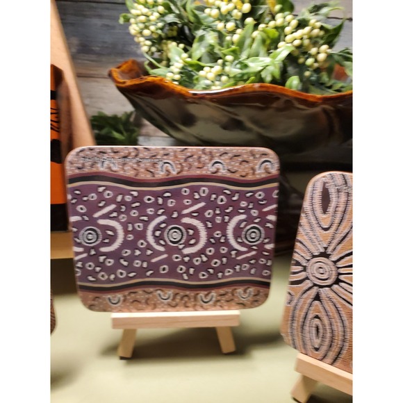 Yijan Australia Knowledge of the Dreaming Coasters Set 4 Aboriginal Art - Picture 3 of 6